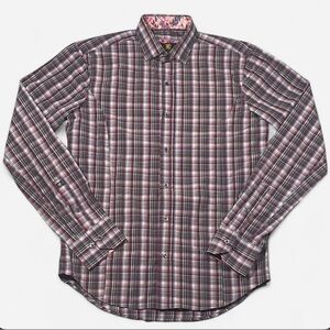 Giovanni Testi Men’s Plaid Button Down Shirt Red and Black Size Small